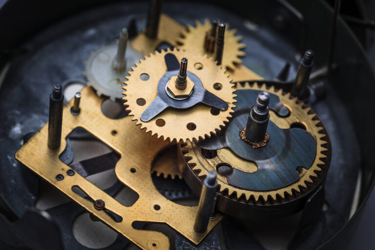 The macro view of old clock mechanism